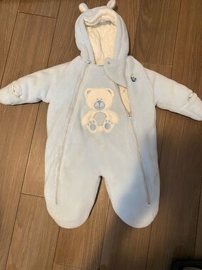 Plush Baby Blue Teddy Hooded Puffer One-Piece